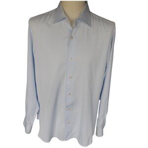 ZARA MAN SZ 16 Light Baby Blue 100% Cotton Men's Button Up Dress Shirt